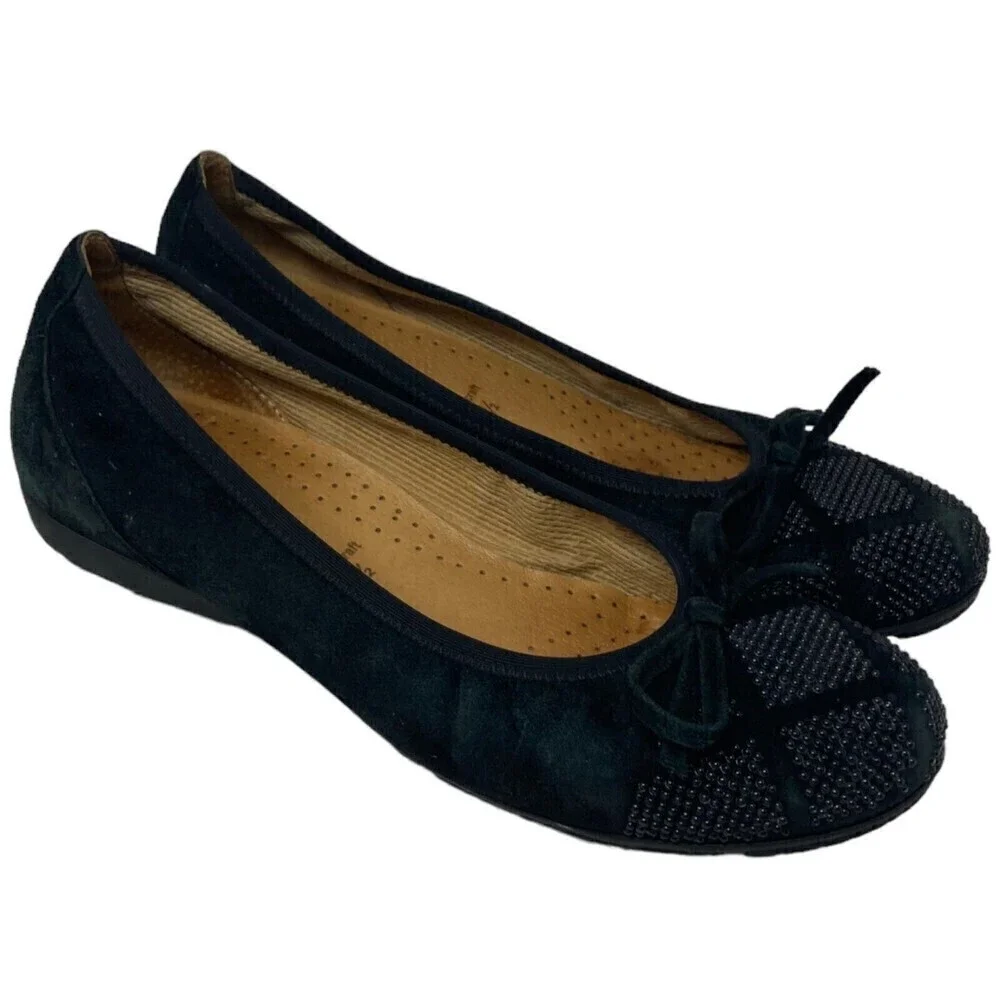 Gabor Hovercraft Ballet Flat Black Bow Leather Size 4.5 UK 6.5 US